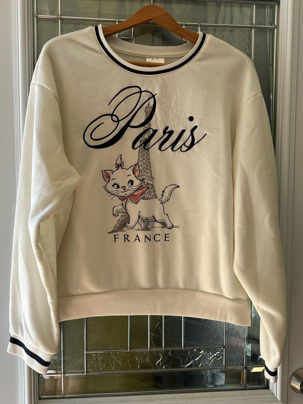 Disney White Paris Cat Sweatshirt with Black Trim